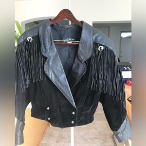 Black Leather & Suede Fringe Jacket - Retro/Vintage